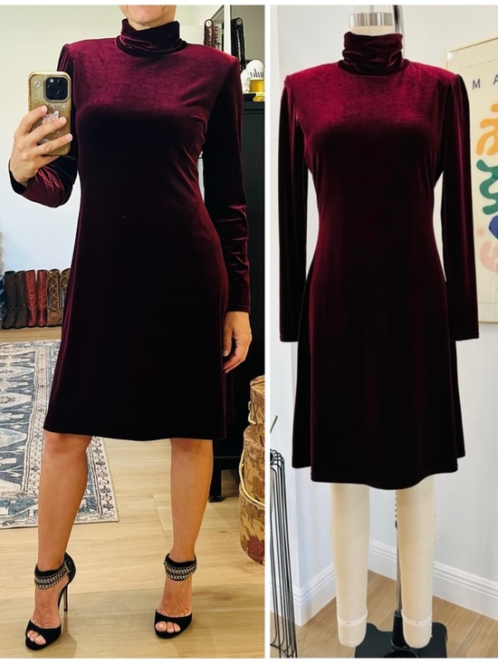 Vintage Dresses & Skirts - Vintage 90’s Velvet Burgundy Long Sleeve Dress